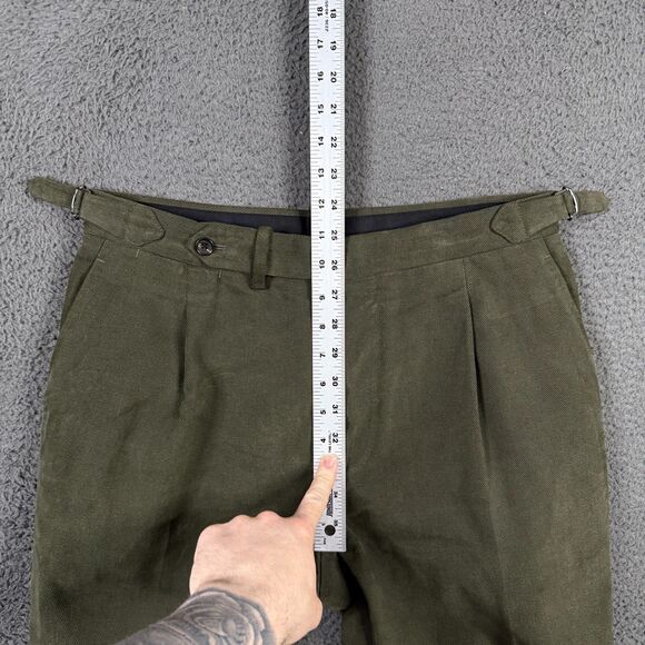 Anglo Italian Pants Mens 31x29 Green Slim Brushed Twill Chino Side Adjusters - Picture 9 of 13